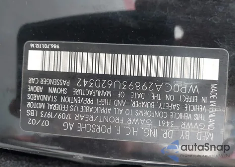 2003 Porsche Boxster из США, поврежденный, VIN WP0CA29893U620342